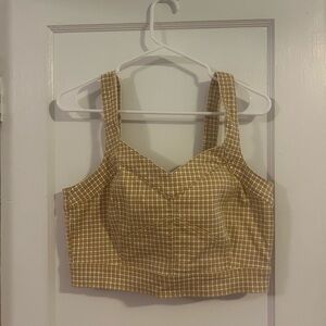 Madewell Mustard Gingham Corset Crop Tank Brown White